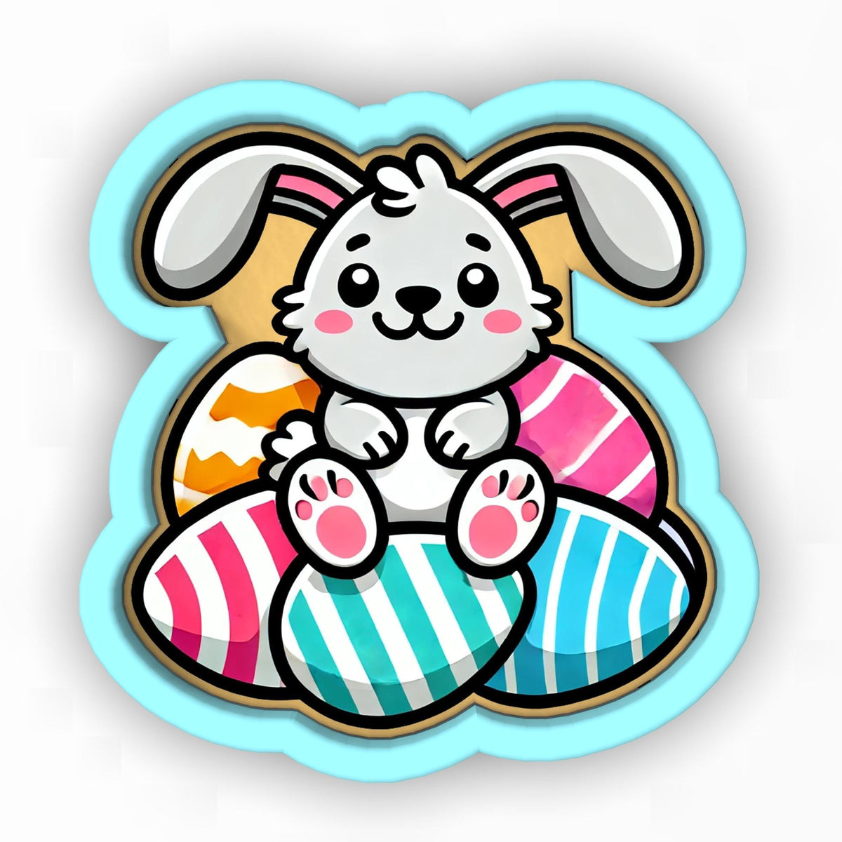 a sticker of a bunny sitting on some eggs