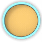 a yellow and blue plate with a light blue rim