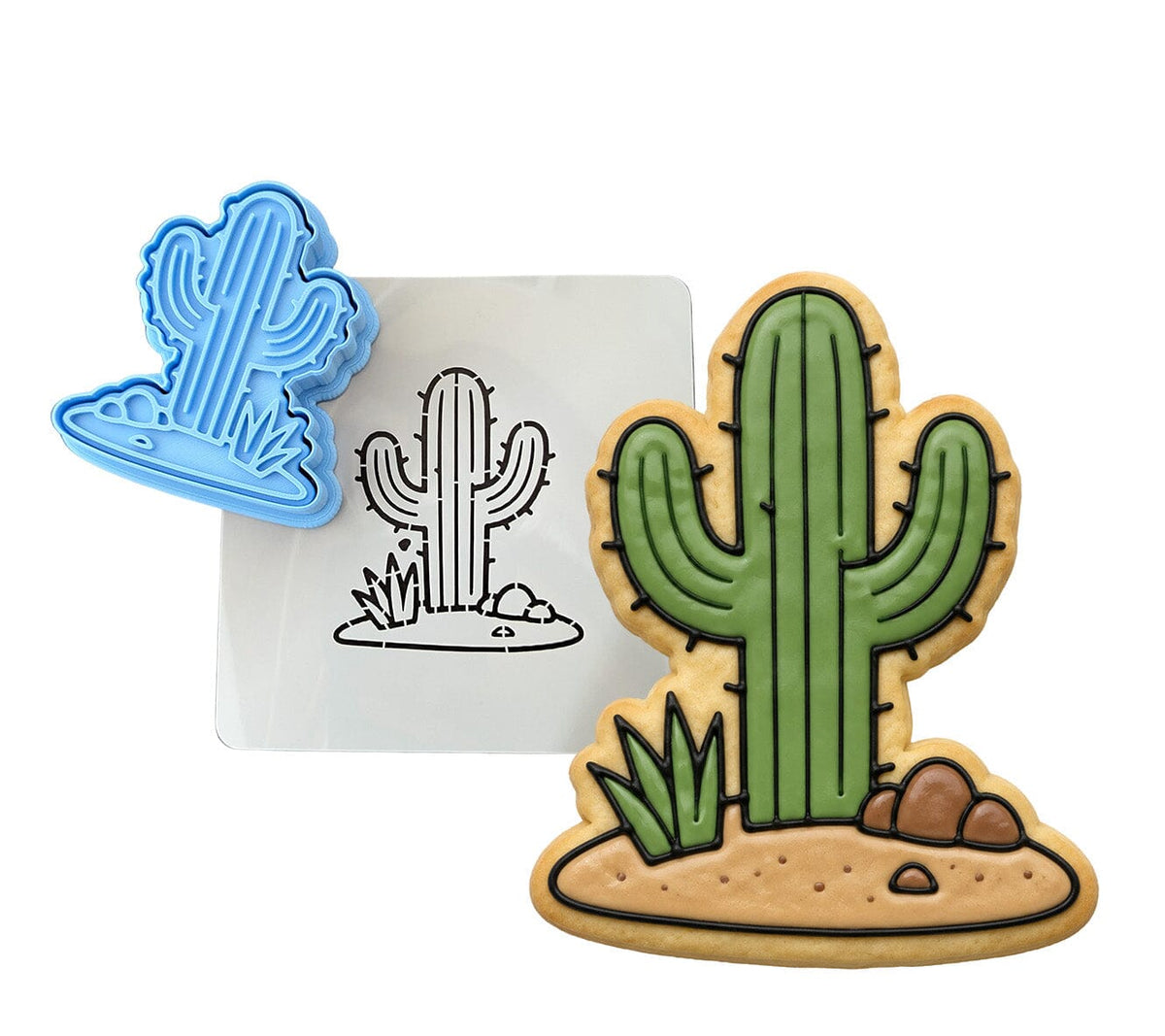 Cactus Cookie Cutter Cactus Desert Cookie Cutter | Stamp | Stencil | Debosser #1 Cookie Cutter Lady LITTLE - 3 Inches (7.62cm) **BUNDLE** Cutter + Stamp + Stencil 