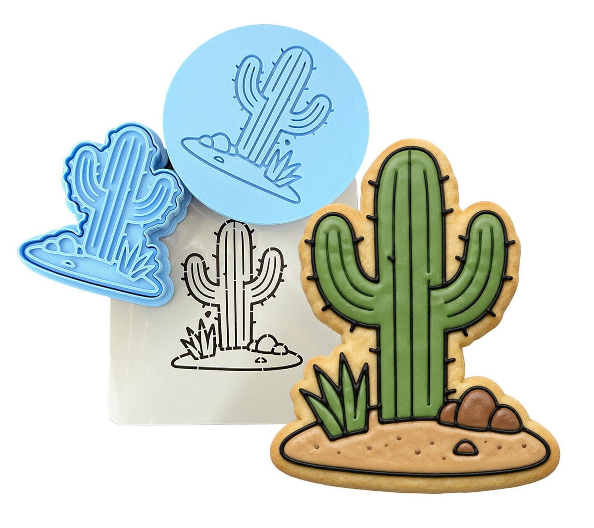 Cactus Cookie Cutter Cactus Desert Cookie Cutter | Stamp | Stencil | Debosser #1 Cookie Cutter Lady LITTLE - 3 Inches (7.62cm) **FULL SET BUNDLE** Cutter + Stamp + Stencil + Debosser **BEST DEAL** 