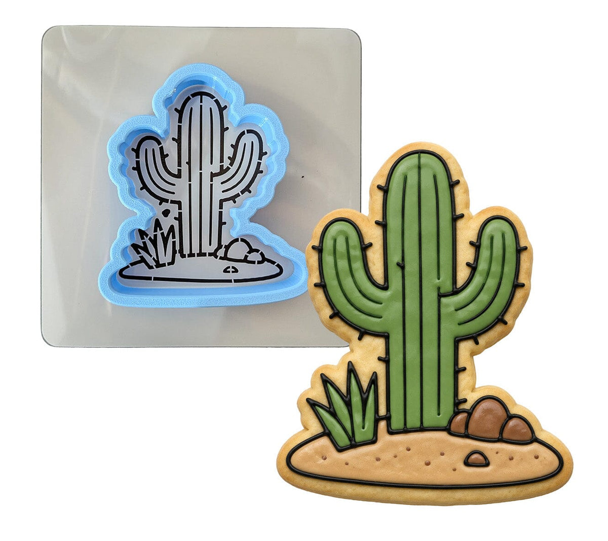 Cactus Cookie Cutter Cactus Desert Cookie Cutter | Stamp | Stencil | Debosser #1 Cookie Cutter Lady LITTLE - 3 Inches (7.62cm) **BUNDLE** Cutter + Stencil 