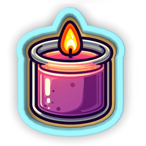 a lit candle with a blue background