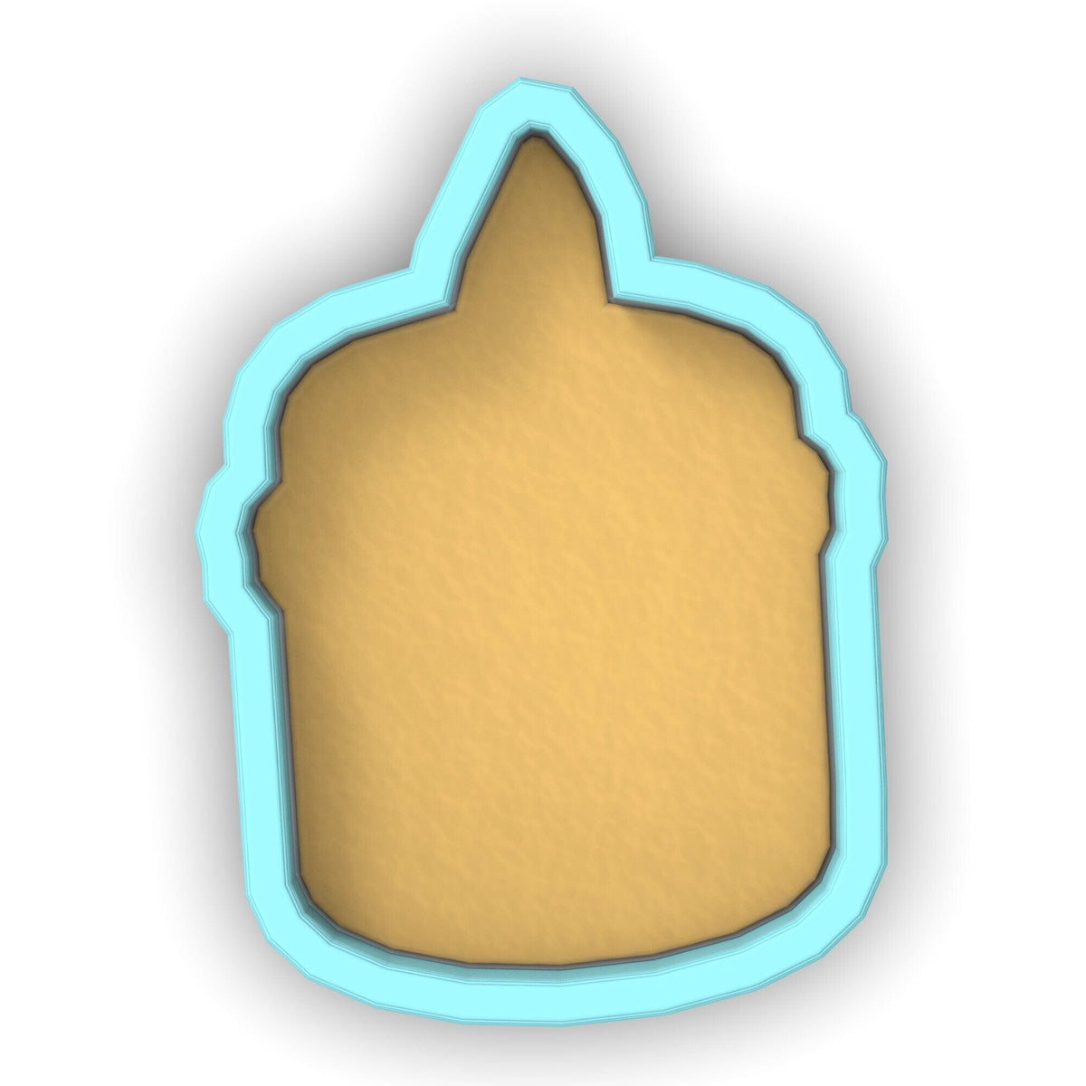 a cookie shaped cookie cutter with a blue outline