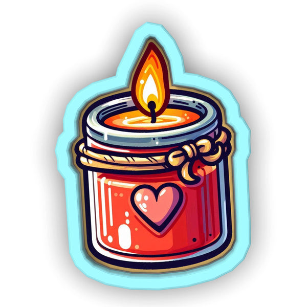 a sticker of a candle with a heart on it