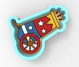 a sticker of a cannon with stars on it