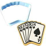 a cookie shaped like a playing card and a cookie cutter