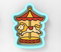 a picture of a carousel with a dog on it