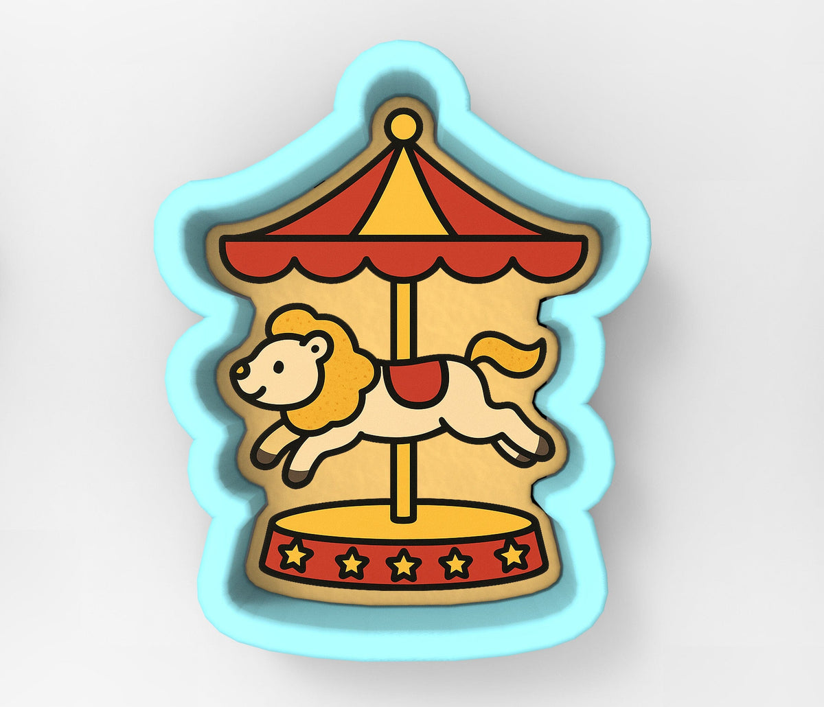 a picture of a carousel with a dog on it