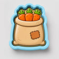 A cartoon image of a bag filled with three carrots.