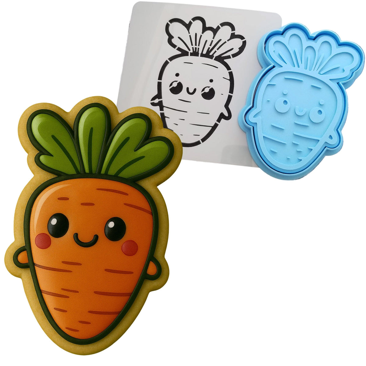 a cookie cutter with a cartoon carrot on it