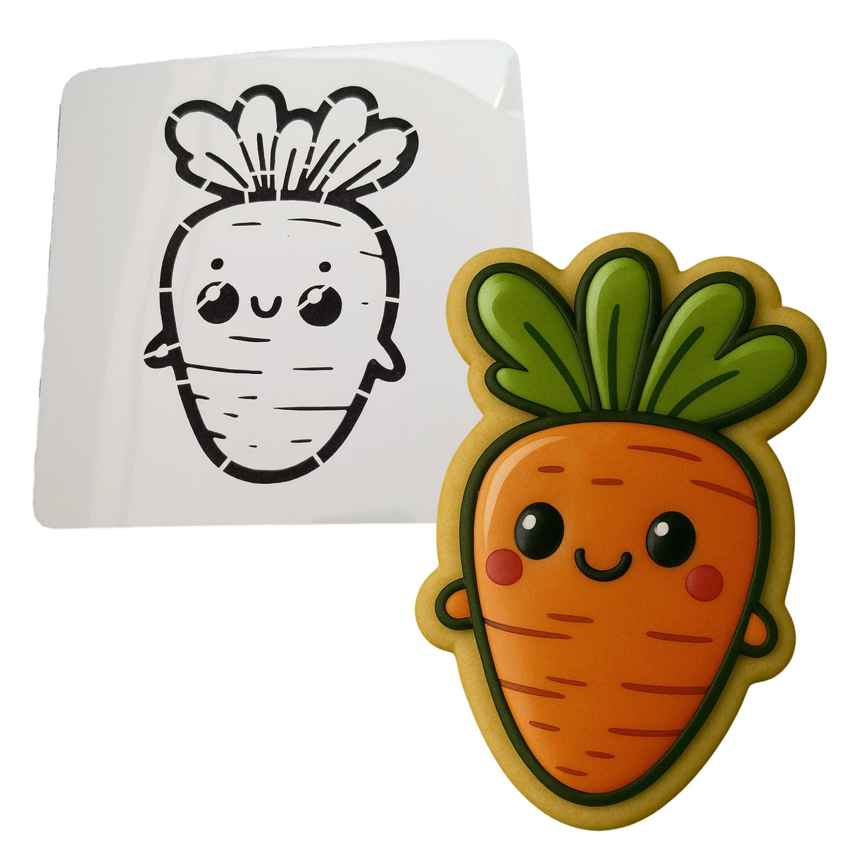 a picture of a cartoon carrot next to a cookie