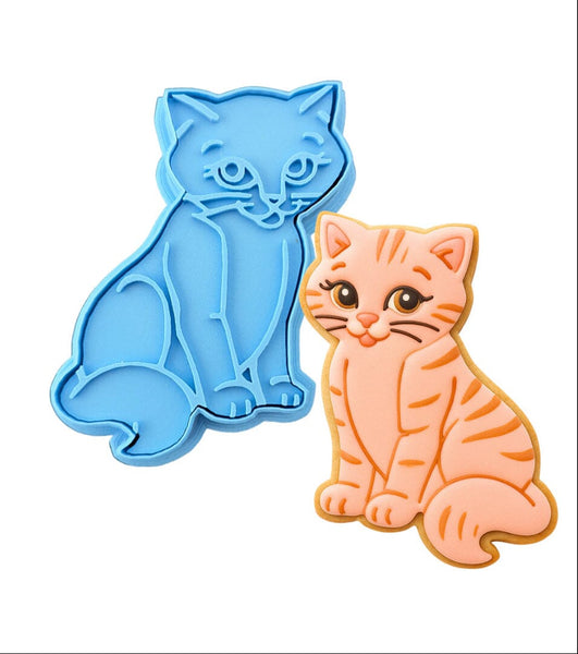 Cat Cookie Cutter Detailed Dogs & Cats Cookie Cutter Lady MINI - 2 Inches (5cm) **BUNDLE** Cutter + Stamp 