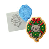 Cat in Christmas Wreath Cookie Cutter | Stamp | Stencil Xmas / Winter / NYE Cookie Cutter Lady 