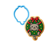 Cat in Christmas Wreath Cookie Cutter | Stamp | Stencil Xmas / Winter / NYE Cookie Cutter Lady MINI - 2 Inches (5cm) Cookie Cutter ONLY (Outline) 