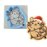 Cat Stuck in Christmas Lights Cookie Cutter | Stamp | Stencil Xmas / Winter / NYE Cookie Cutter Lady MINI - 2 Inches (5cm) **BUNDLE** Cutter + Stencil 
