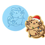 Cat Stuck in Christmas Lights Cookie Cutter | Stamp | Stencil Xmas / Winter / NYE Cookie Cutter Lady MINI - 2 Inches (5cm) Debosser ONLY 