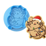 Cat Stuck in Christmas Lights Cookie Cutter | Stamp | Stencil Xmas / Winter / NYE Cookie Cutter Lady MINI - 2 Inches (5cm) **BUNDLE** Cutter + Debosser 