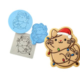 Cat Stuck in Christmas Lights Cookie Cutter | Stamp | Stencil Xmas / Winter / NYE Cookie Cutter Lady MINI - 2 Inches (5cm) **FULL SET BUNDLE** Cutter + Stamp + Stencil + Debosser **BEST DEAL** 