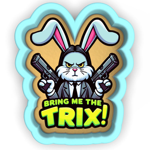 a sticker with a rabbit holding two guns