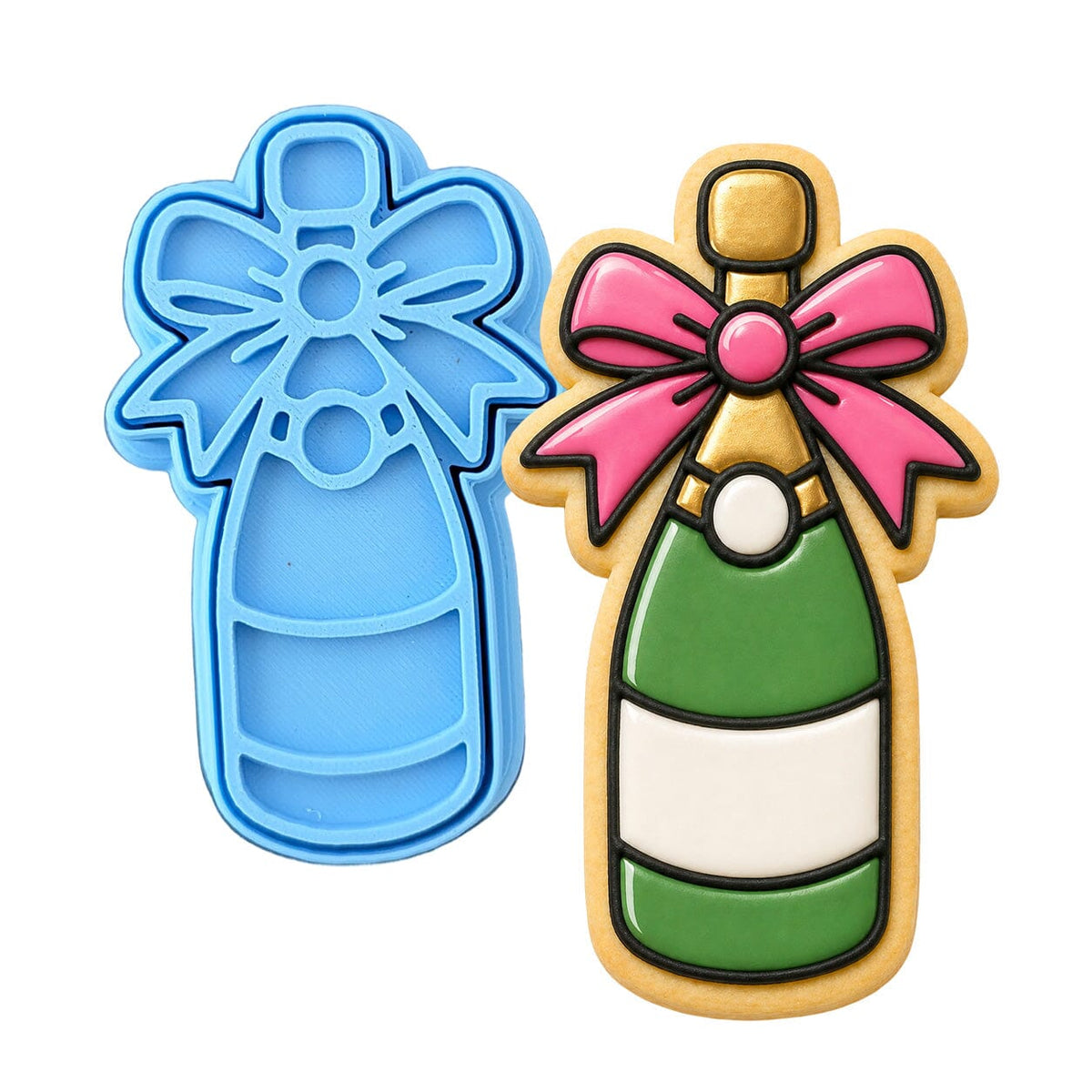Champagne Bottle with Bow Cookie Cutter | Stamp | Stencil - SHARP EDGES - FAST Shipping - Choose Your Own Size! #1 Cookie Cutter Lady LITTLE - 3 Inches (7.62cm) **BUNDLE** Cutter + Stamp 