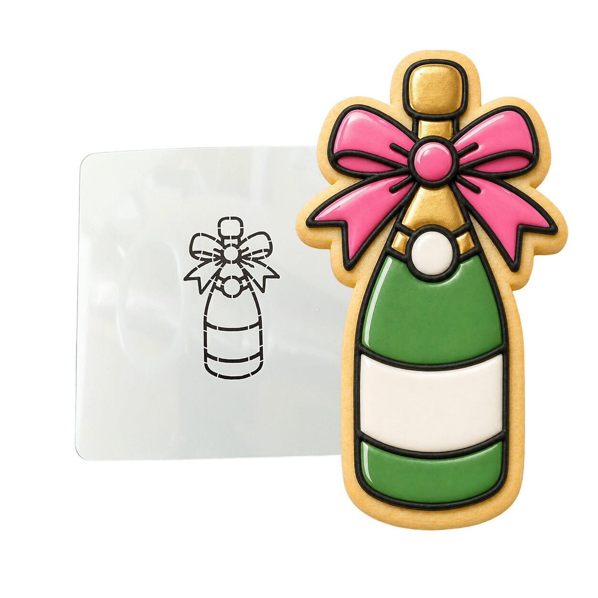 Champagne Bottle with Bow Cookie Cutter | Stamp | Stencil - SHARP EDGES - FAST Shipping - Choose Your Own Size! #1 Cookie Cutter Lady LITTLE - 3 Inches (7.62cm) Stencil ONLY 
