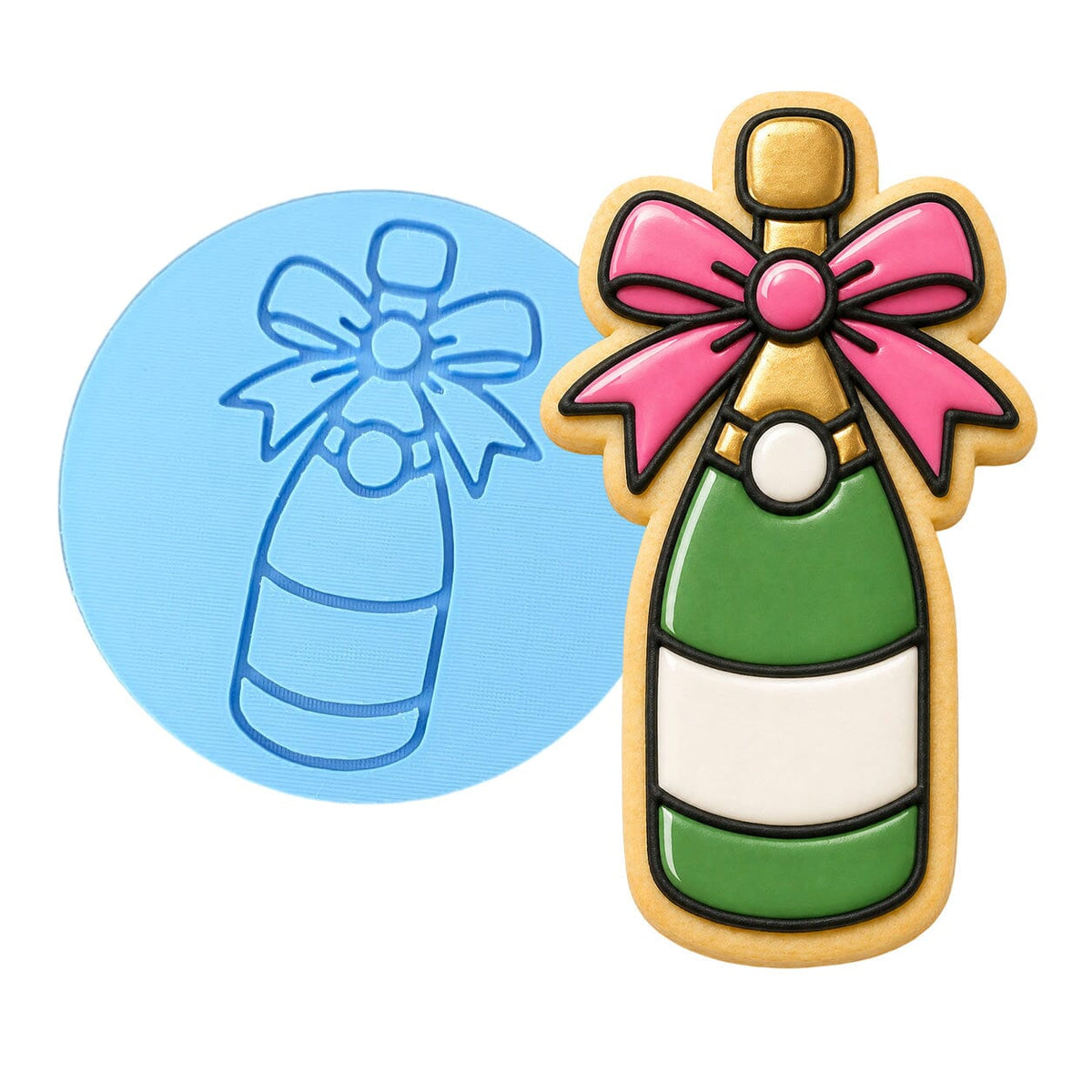 Champagne Bottle with Bow Cookie Cutter | Stamp | Stencil - SHARP EDGES - FAST Shipping - Choose Your Own Size! #1 Cookie Cutter Lady LITTLE - 3 Inches (7.62cm) Debosser ONLY 