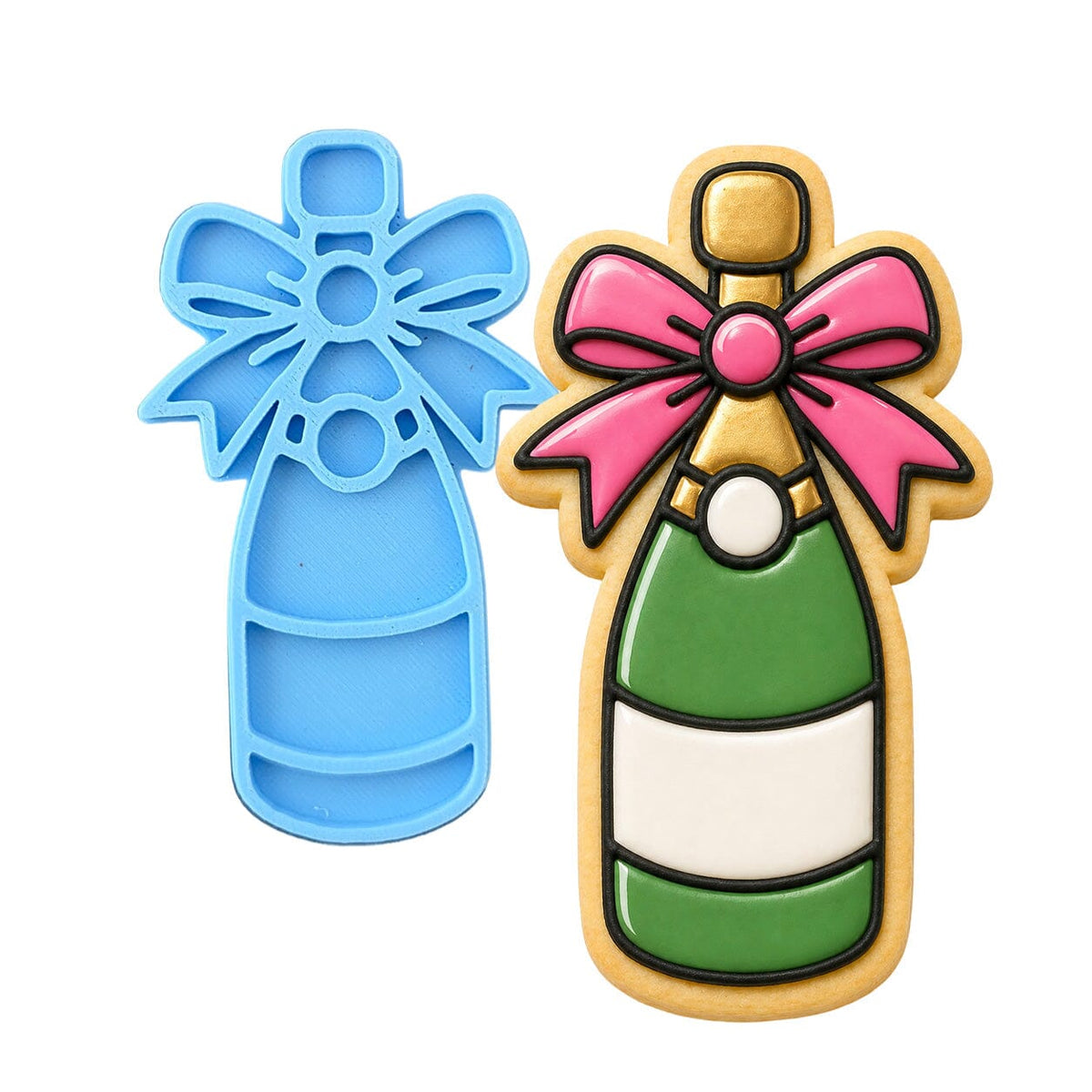 Champagne Bottle with Bow Cookie Cutter | Stamp | Stencil - SHARP EDGES - FAST Shipping - Choose Your Own Size! #1 Cookie Cutter Lady LITTLE - 3 Inches (7.62cm) Stamp ONLY 
