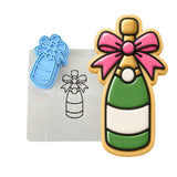 Champagne Bottle with Bow Cookie Cutter | Stamp | Stencil - SHARP EDGES - FAST Shipping - Choose Your Own Size! #1 Cookie Cutter Lady LITTLE - 3 Inches (7.62cm) **BUNDLE** Cutter + Stamp + Stencil 