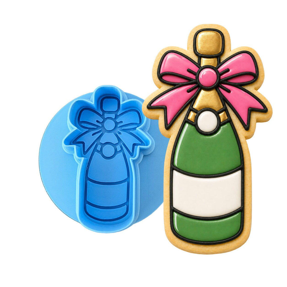 Champagne Bottle with Bow Cookie Cutter | Stamp | Stencil - SHARP EDGES - FAST Shipping - Choose Your Own Size! #1 Cookie Cutter Lady LITTLE - 3 Inches (7.62cm) **BUNDLE** Cutter + Debosser 