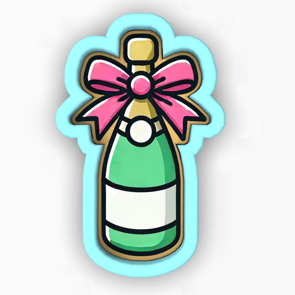 a green bottle with a pink bow on it