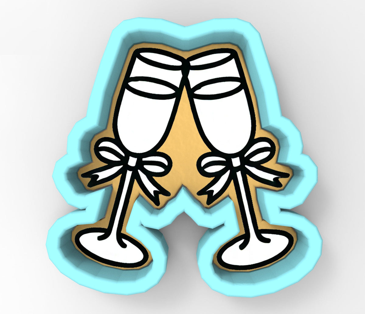 a pair of champagne glasses with bows on them