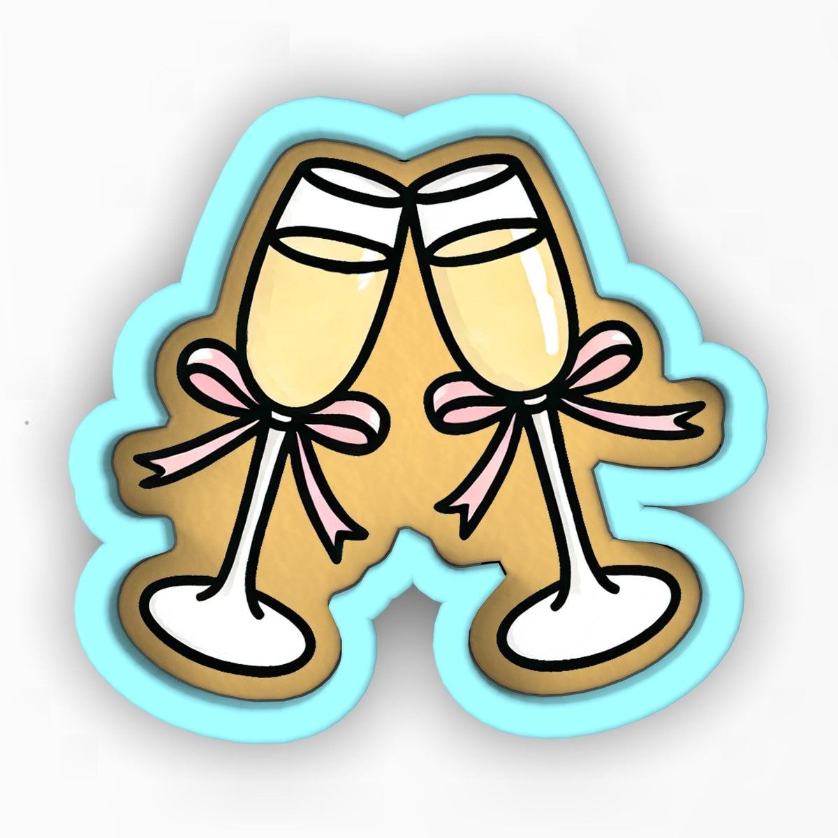 a pair of champagne glasses with pink bows