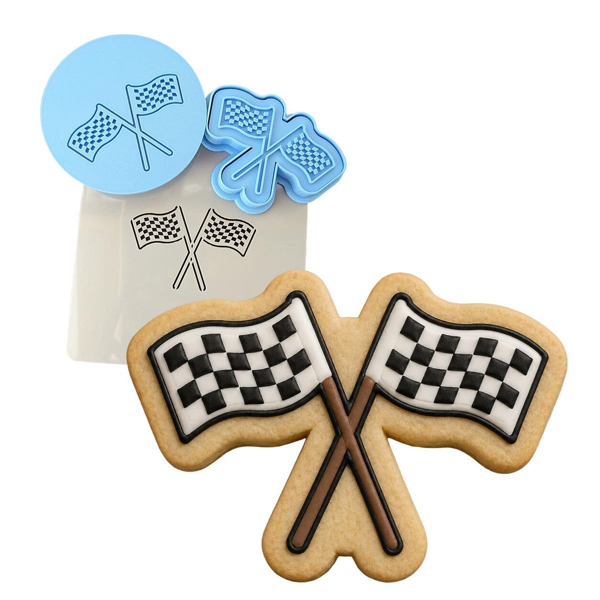 Checkered Flag Cookie Cutter | Stamp | Stencil #1 Cookie Cutters Cookie Cutter Lady MINI - 2 Inches (5cm) **FULL SET BUNDLE** Cutter + Stamp + Stencil + Debosser **BEST DEAL** 