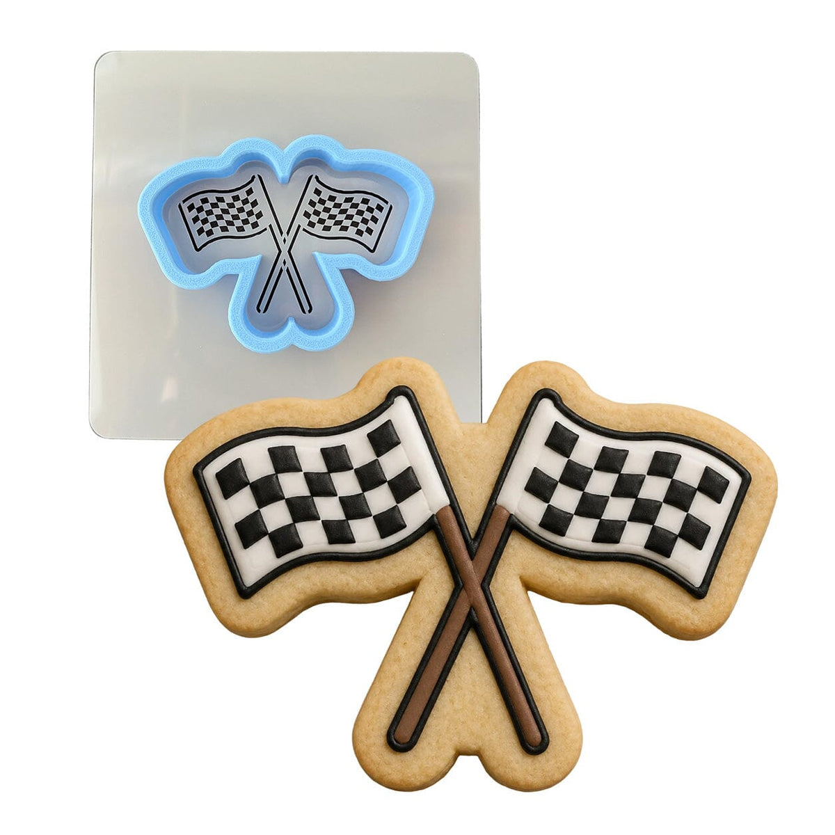 Checkered Flag Cookie Cutter | Stamp | Stencil #1 Cookie Cutters Cookie Cutter Lady MINI - 2 Inches (5cm) **BUNDLE** Cutter + Stencil 