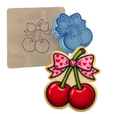 Cherry Pair Bow Cookie Cutter | Stamp | Stencil - SHARP EDGES - FAST Shipping - Choose Your Own Size! #1 Cookie Cutter Lady LITTLE - 3 Inches (7.62cm) **BUNDLE** Cutter + Stamp + Stencil 
