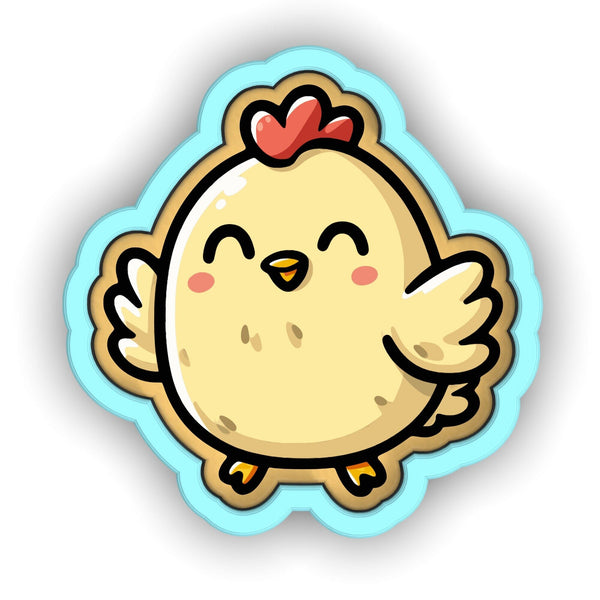 a sticker of a chicken with a heart on its head