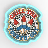 a blue plate with a picture of two rockets on it