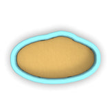 a blue and yellow oval shaped object on a white background