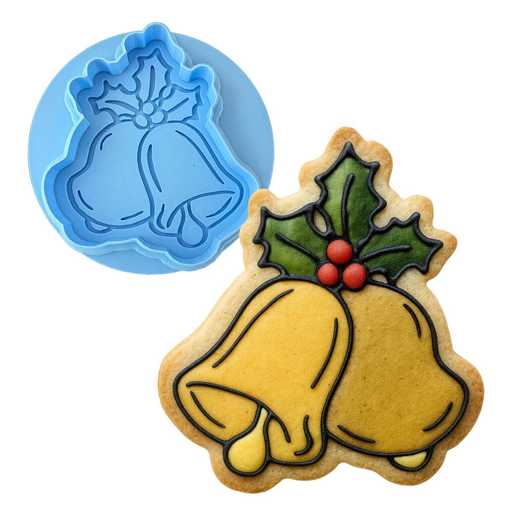 Christmas Bells Cookie Cutter | Stamp | Stencil #2 Xmas / Winter / NYE Cookie Cutter Lady MINI - 2 Inches (5cm) **BUNDLE** Cutter + Debosser 