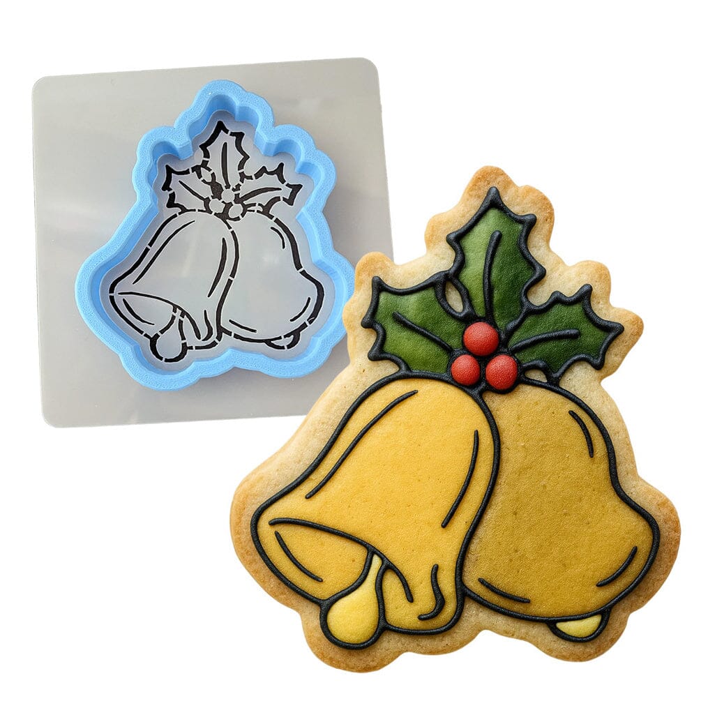 Christmas Bells Cookie Cutter | Stamp | Stencil #2 Xmas / Winter / NYE Cookie Cutter Lady MINI - 2 Inches (5cm) **BUNDLE** Cutter + Stencil 