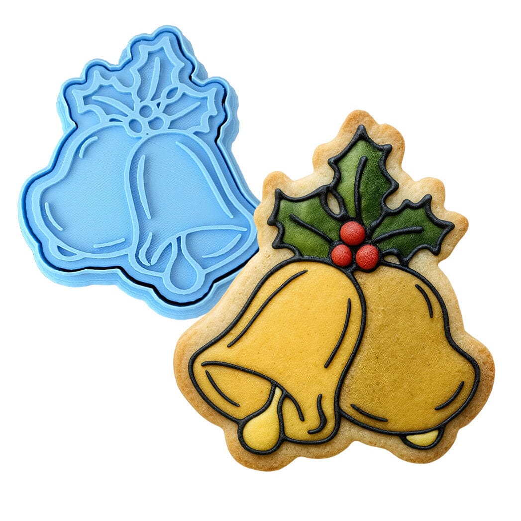 Christmas Bells Cookie Cutter | Stamp | Stencil #2 Xmas / Winter / NYE Cookie Cutter Lady MINI - 2 Inches (5cm) **BUNDLE** Cutter + Stamp 