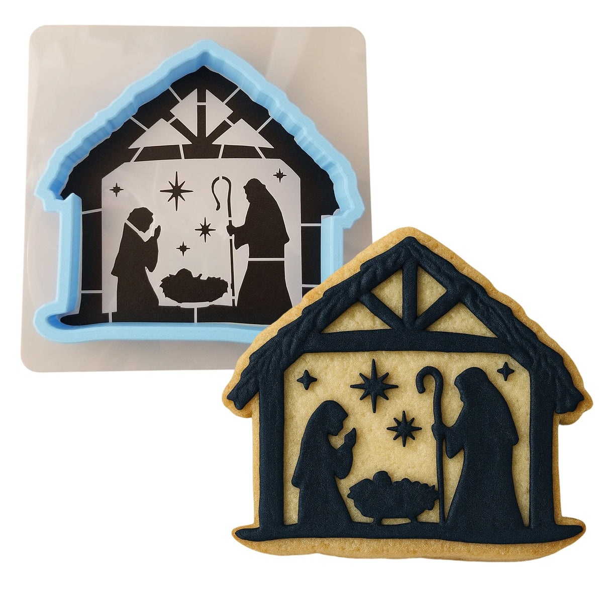 Christmas Nativity Cookie Cutter | Stamp | Stencil #2 Xmas / Winter / NYE Cookie Cutter Lady MINI - 2 Inches (5cm) **BUNDLE** Cutter + Stencil 