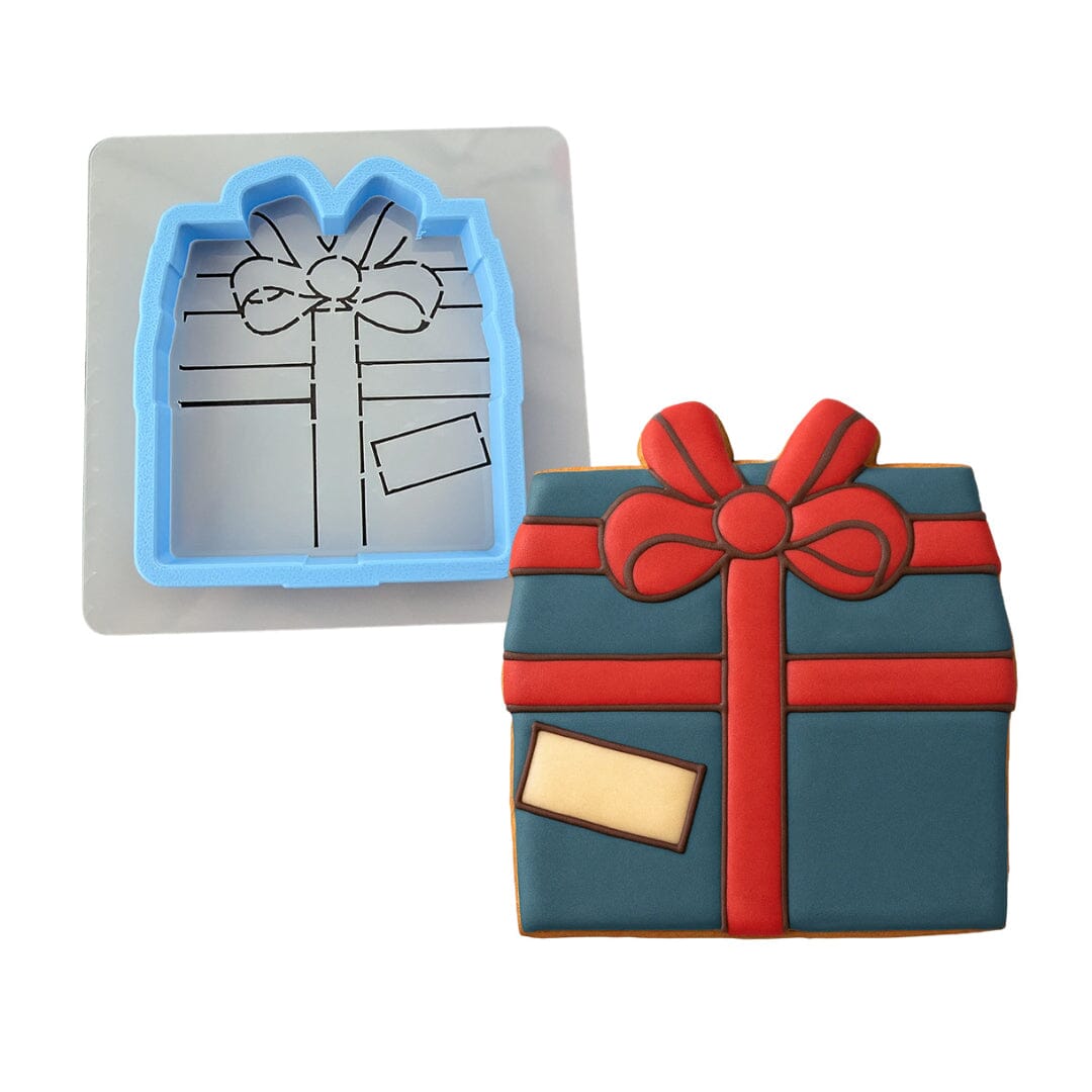 Christmas Present Cookie Cutter | Stamp | Stencil #1 Xmas / Winter / NYE Cookie Cutter Lady MINI - 2 Inches (5cm) **BUNDLE** Cutter + Stencil 