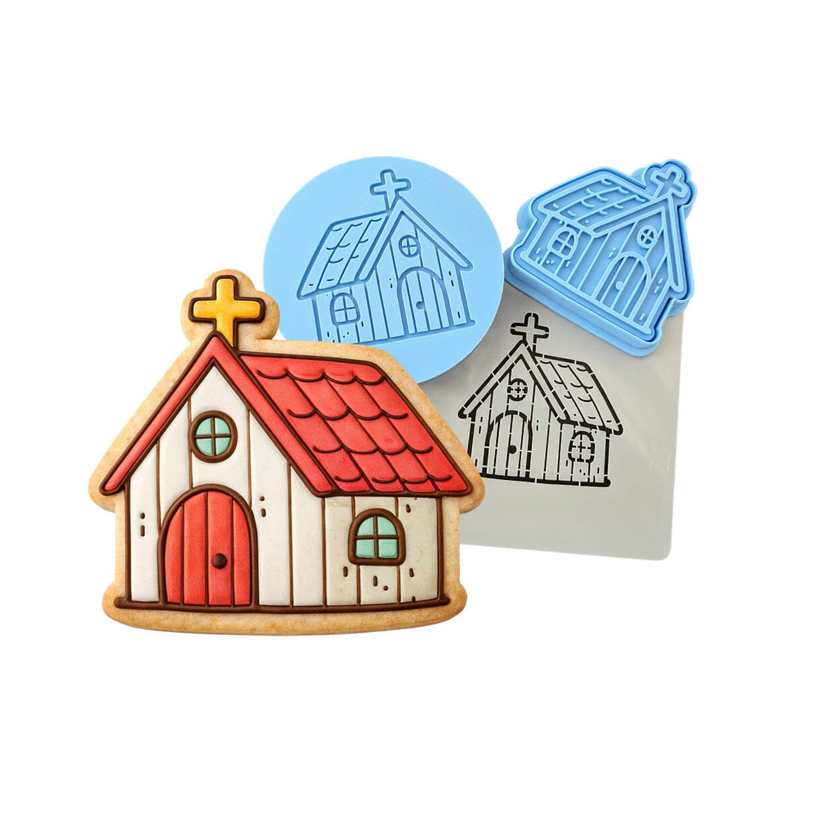 Church Cookie Cutter | Stamp | Stencil #1 Easter / Spring / Flower Cookie Cutter Lady MINI - 2 Inches (5cm) **FULL SET BUNDLE** Cutter + Stamp + Stencil + Debosser **BEST DEAL** 