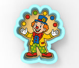 a cartoon clown standing in front of a white background