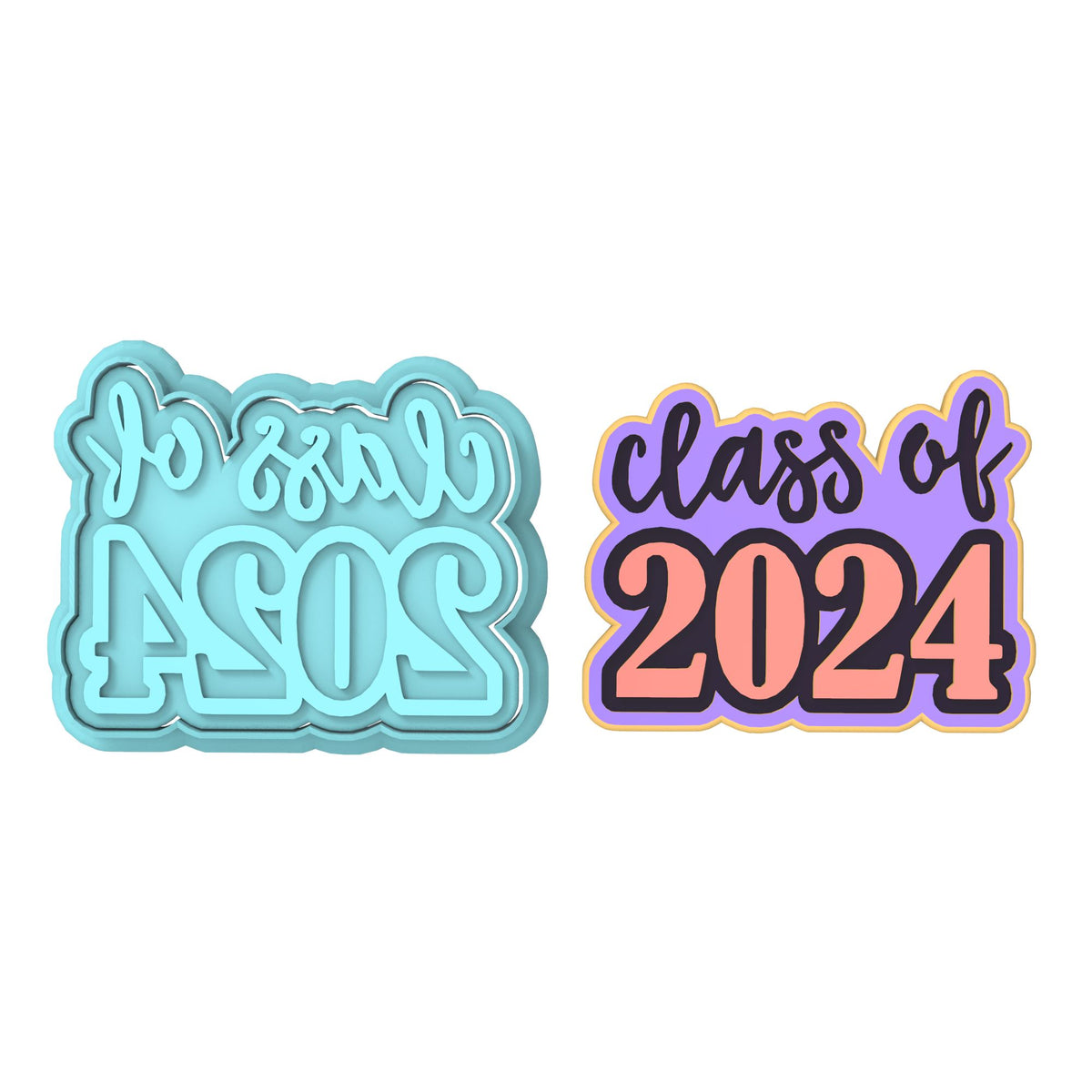 Class of 2024 Cookie Cutter | Stamp | Stencil #2C Wedding / Baby / V Day Cookie Cutter Lady MINI - 2 Inches (5cm) **BUNDLE** Cutter + Stamp 