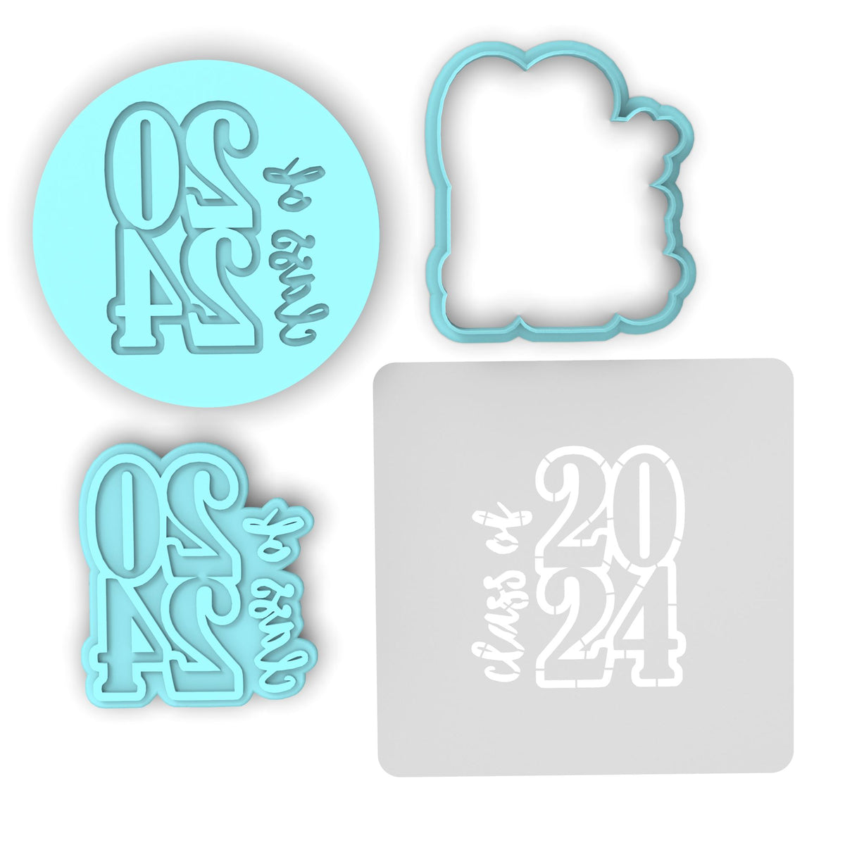 Class of 2024 Cookie Cutter | Stamp | Stencil #B Wedding / Baby / V Day Cookie Cutter Lady MINI - 2 Inches (5cm) **FULL SET BUNDLE** Cutter + Stamp + Stencil + Debosser **BEST DEAL** 