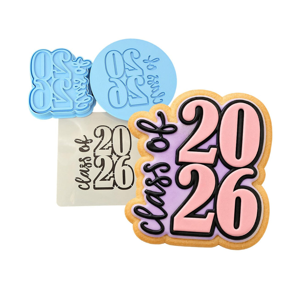 Class of 2026 Vert 2B Cookie Cutter | Stamp | Stencil - SHARP EDGES - FAST Shipping - Choose Your Own Size! #1 Cookie Cutter Lady LITTLE - 3 Inches (7.62cm) **FULL SET BUNDLE** Cutter + Stamp + Stencil + Debosser **BEST DEAL** 