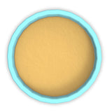 a yellow and blue plate with a blue rim