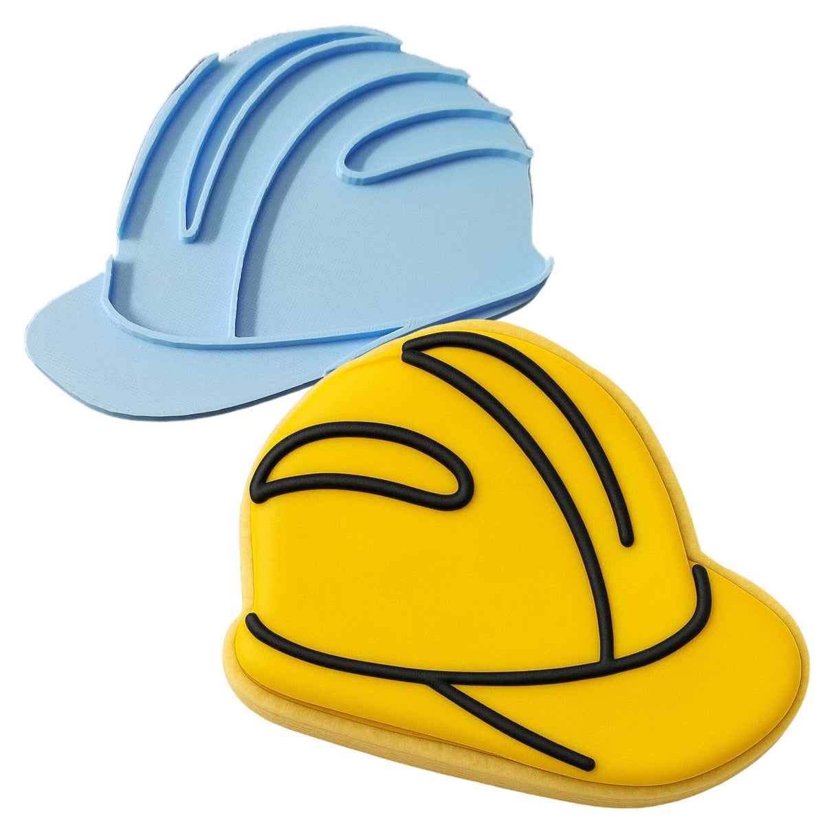a cookie shaped like a hard hat and a hard hat cookie